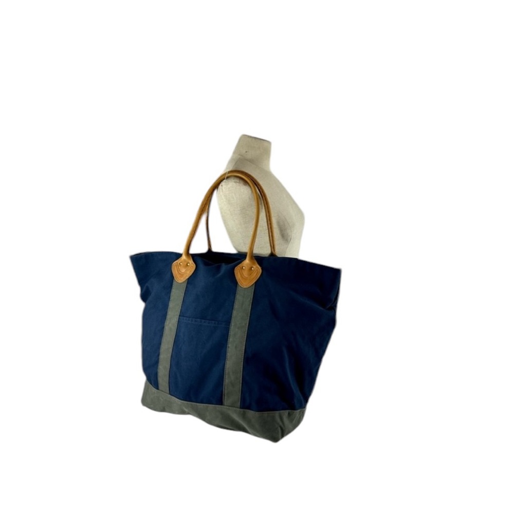 Genuine LL BEAN  Boat & Tote Bag Full Grain Leather Handles vintage Blue Green - Picture 2 of 13